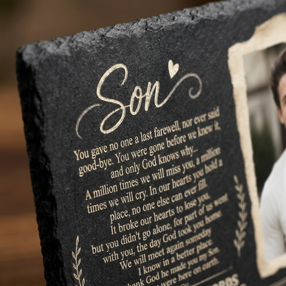 Personalized Son Memorial Garden Stone – Custom Photo Slate Plaque for Loss of Son - Image 5