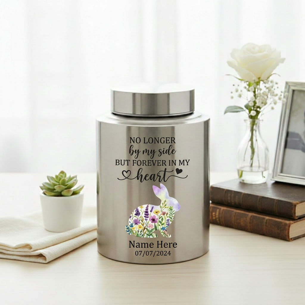 Personalized Rabbit No Longer By My Side In My Heart UV Printed Metal Pet Loss Bereavement Sympathy Present For Bunny Owners 2 Sizes Memorial Keepsake Urn, Memorial Gift, In Loving Memory - Image 5