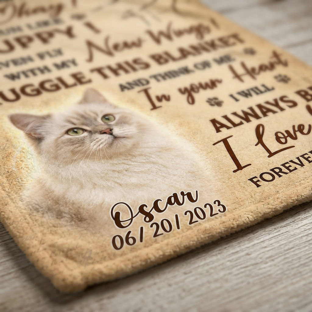 Personalized Cat Memorial Photo Fleece Blanket - Pet Loss Sympathy Gift for Cat Moms - Image 5