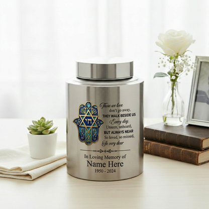 Personalized Jewish Star of David Hamsa Hand Chai Tree of Life Stainless Steel Bereavement Sympathy Silver Black Gold Red 2 Sizes Memorial Keepsake Urn, Memorial Gift, In Loving Memory - Image 5