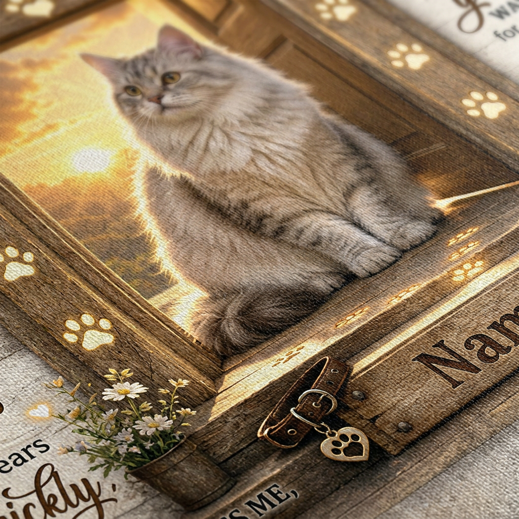 Personalized Cat Memorial Wall Canvas – Waiting at the Door Cat Loss Gift - Image 5