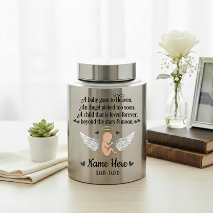 Personalized Baby Angel Stainless Steel Cremation Urn, Infant Loss Bereavement Miscarriage Keepsake for Grieving Parents, UV Printed Memorial Keepsake Urn, Memorial Gift, In Loving Memory - Image 5