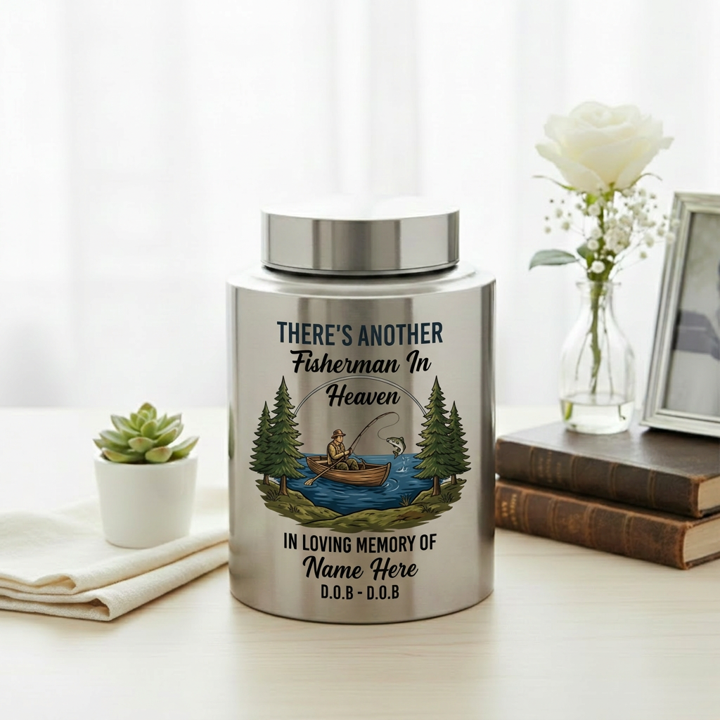 Personalized Bass Fishing Fisherman In Heaven Stainless Steel Custom Printed Urn For Dad Grandpa Husband Loss Bereavement Display 5.9in 7.5in Memorial Keepsake Urn, Memorial Gift, In Loving Memory - Image 5