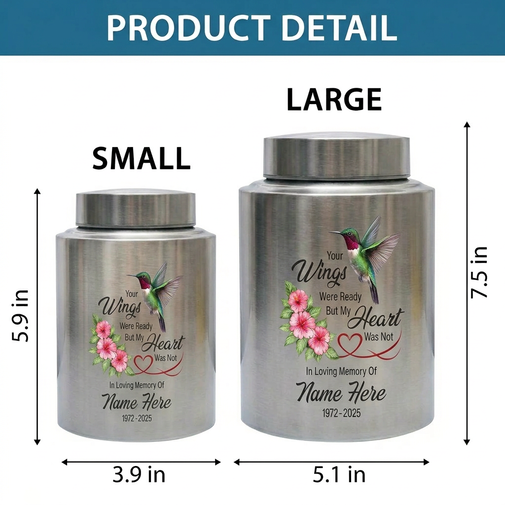 Personalized Hummingbird Stainless Steel Cremation Urn for Human Ashes, Your Wings Were Ready Bereavement Condolence Loss of Loved One Memorial Keepsake Urn, Memorial Gift, In Loving Memory - Image 6