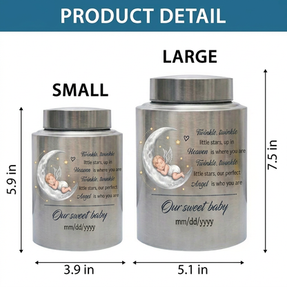 Personalized Baby Moon Stainless Steel Urn for Infant Child Boy Girl, Decorative Twinkle Star Nursery Urn, Custom Angel Funeral Ash Holder, Memorial Keepsake Urn, Memorial Gift, In Loving Memory - Image 6