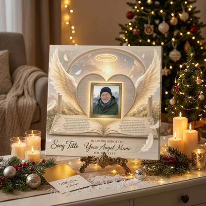 Personalized Memorial Wall Canvas Heart Angel Wings Halo Custom Song Lyric Sympathy Gift - Image 6