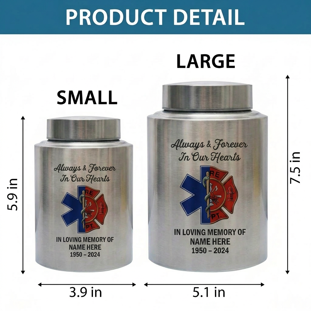 Personalized Firefighter Hero Stainless Steel Cremation Ash Vessel First Responder Sympathy Tribute Custom Name Dates Small Large Memorial Keepsake Urn, Memorial Gift, In Loving Memory - Image 6