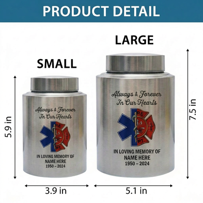 Personalized Firefighter Hero Stainless Steel Cremation Ash Vessel First Responder Sympathy Tribute Custom Name Dates Small Large Memorial Keepsake Urn, Memorial Gift, In Loving Memory - Image 6