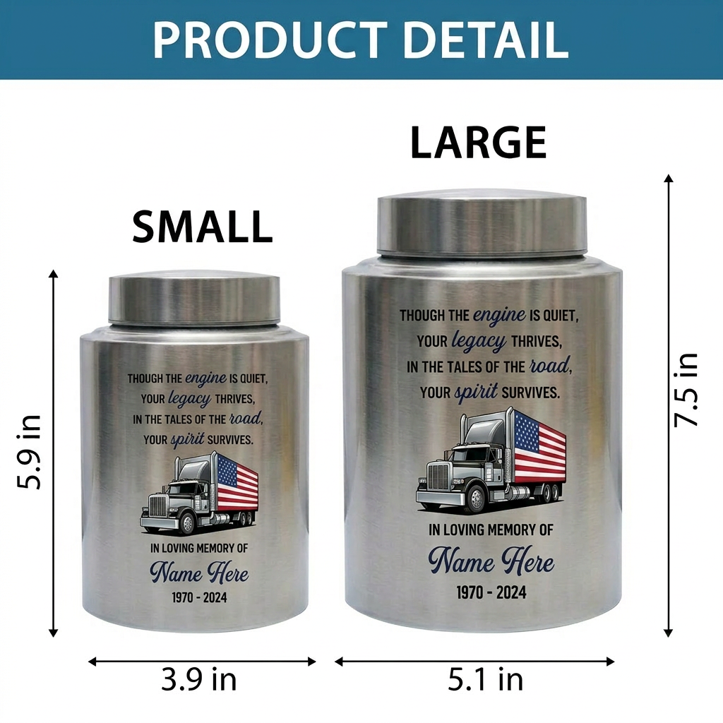 Personalized Semi Truck Angel Wings UV Printed Stainless Steel Urn for Human Ashes Truck Driver Dad Grandpa Adult Male Large Capacity Memorial Keepsake Urn, Memorial Gift, In Loving Memory - Image 6