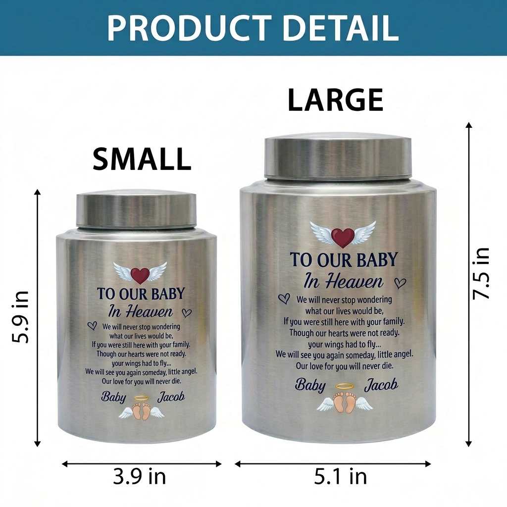 Personalized Infant Footprints Angel Wings Baby Loss Stainless Steel Urn For Grieving Parents Miscarriage Child Remembrance Small Or Large Memorial Keepsake Urn, Memorial Gift, In Loving Memory - Image 6