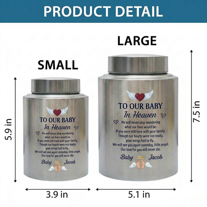 Personalized Infant Footprints Angel Wings Baby Loss Stainless Steel Urn For Grieving Parents Miscarriage Child Remembrance Small Or Large Memorial Keepsake Urn, Memorial Gift, In Loving Memory - Image 6
