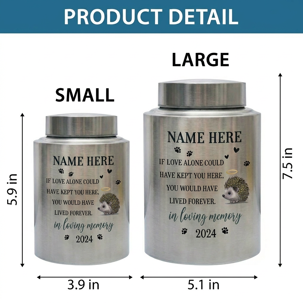 Personalized Hedgehog Pet Memorial Cremation Urn UV Printed Stainless Steel Dog Cat Loss Remembrance Sympathy Paw Print Halo Memorial Keepsake Urn, Memorial Gift, In Loving Memory - Image 6