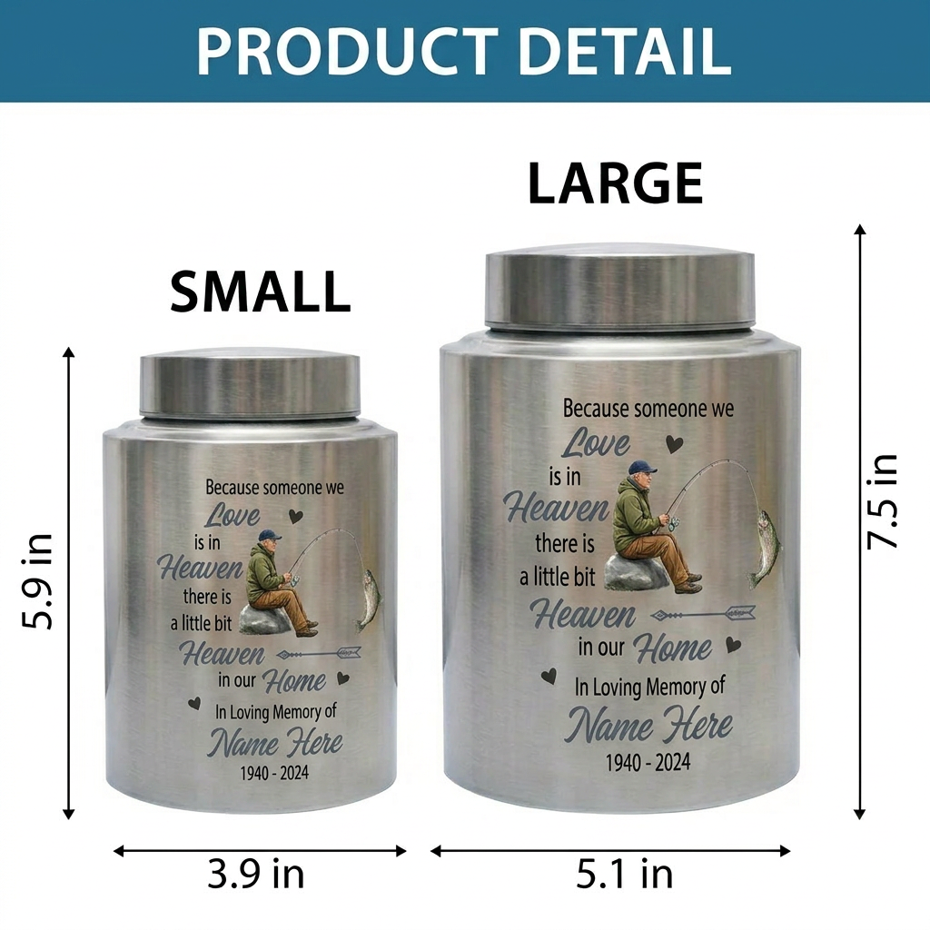 Personalized Bass Fishing Cremation Urns for Human Ashes Loss of Father Husband Fisherman Silhouette Because Someone We Love is in Heaven Quote Memorial Keepsake Urn, Memorial Gift, In Loving Memory - Image 6