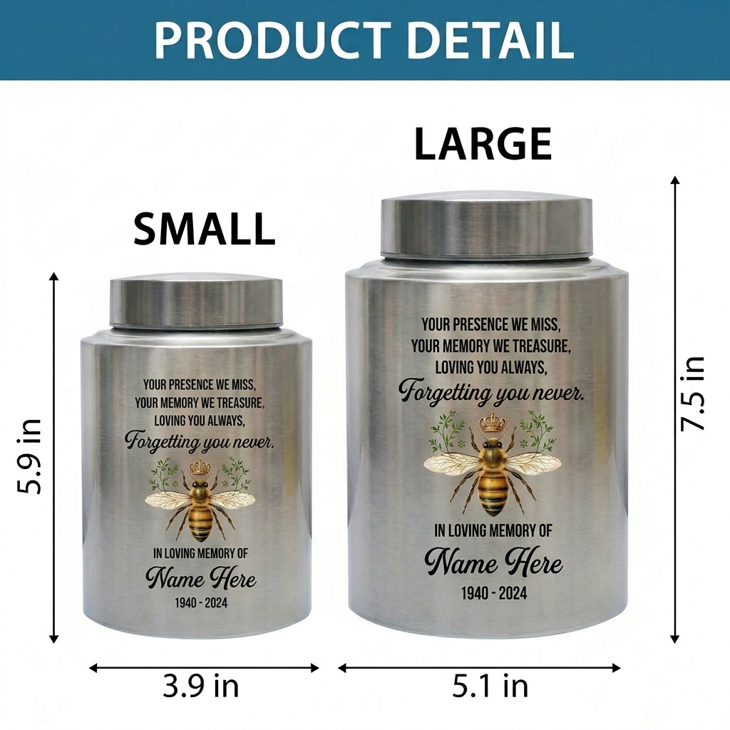 Personalized Honey Bee Stainless Steel Cremation Urn for Human Ashes, Custom Sympathy Remembrance Bereavement Gift for Loss of Loved One, Memorial Keepsake Urn, Memorial Gift, In Loving Memory - Image 6
