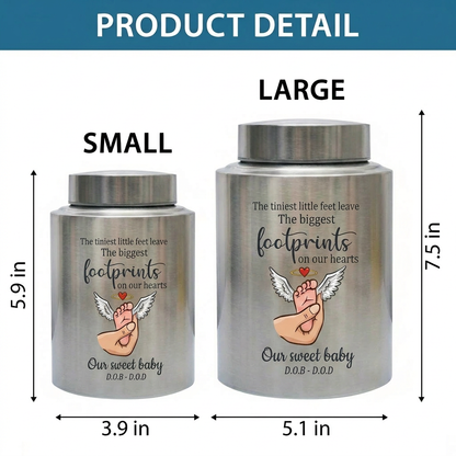 Personalized Baby Footprints Infant Loss Stainless Steel Urn, Child Bereavement Keepsake Custom Dates, Two Sizes 5.9x3.9 7.5x5.1, Memorial Keepsake Urn, Memorial Gift, In Loving Memory - Image 6