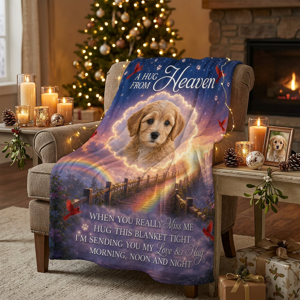 Personalized Pet Memorial Photo Fleece Blanket - A Hug From Heaven Dog Loss Sympathy Gift - Image 6