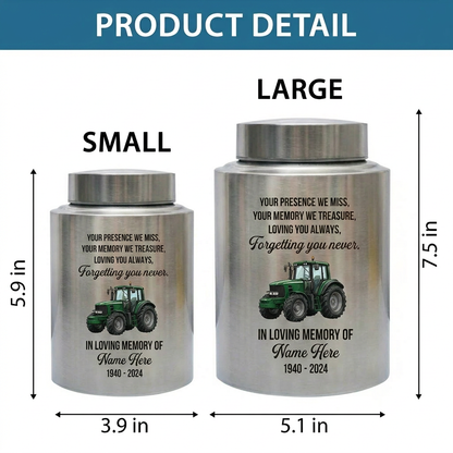 Personalized Farmer UV Printed Urn Forgetting You Never Dad Grandfather Husband Funeral Display Bereavement Tribute Ash Holder Two Sizes Memorial Keepsake Urn, Memorial Gift, In Loving Memory - Image 6