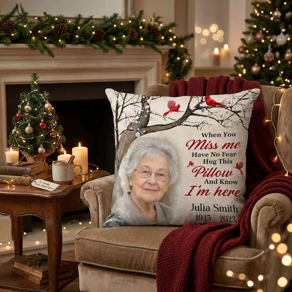 Personalized Memorial Photo Pillow with Cardinal & Tree Branch - Sympathy Gift for Loss of Mom - Image 6