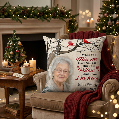 Personalized Memorial Photo Pillow with Cardinal & Tree Branch - Sympathy Gift for Loss of Mom - Image 6
