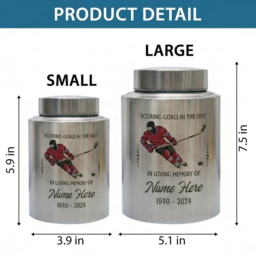 Personalized Ice Hockey UV Printed Stainless Steel Sports Fan Player Loss Funeral Ashes Display For Home Mantel Large And Small Memorial Keepsake Urn, Memorial Gift, In Loving Memory - Image 6