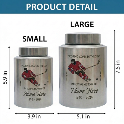 Personalized Ice Hockey UV Printed Stainless Steel Sports Fan Player Loss Funeral Ashes Display For Home Mantel Large And Small Memorial Keepsake Urn, Memorial Gift, In Loving Memory - Image 6