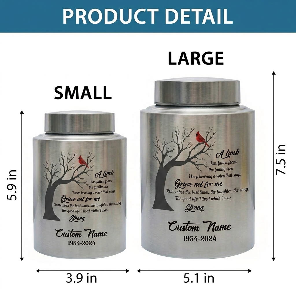 Personalized Cardinal Bird Stainless Steel Cremation Ash Urn For Family Member Loss Of Loved One Funeral Bereavement Display 2 Sizes Memorial Keepsake Urn, Memorial Gift, In Loving Memory - Image 6