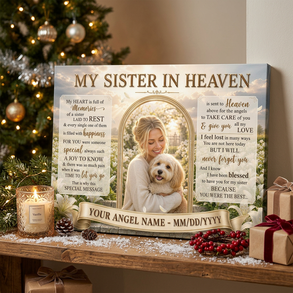 Personalized Sister Memorial Wall Canvas, My Sister In Heaven Photo Remembrance Gift - Image 6