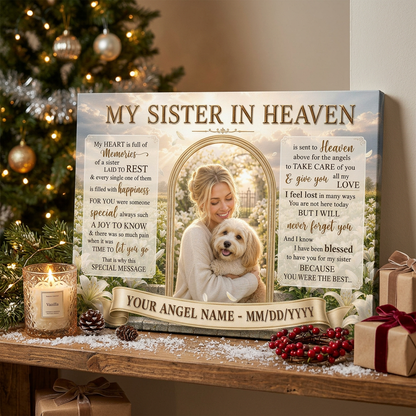 Personalized Sister Memorial Wall Canvas, My Sister In Heaven Photo Remembrance Gift - Image 6