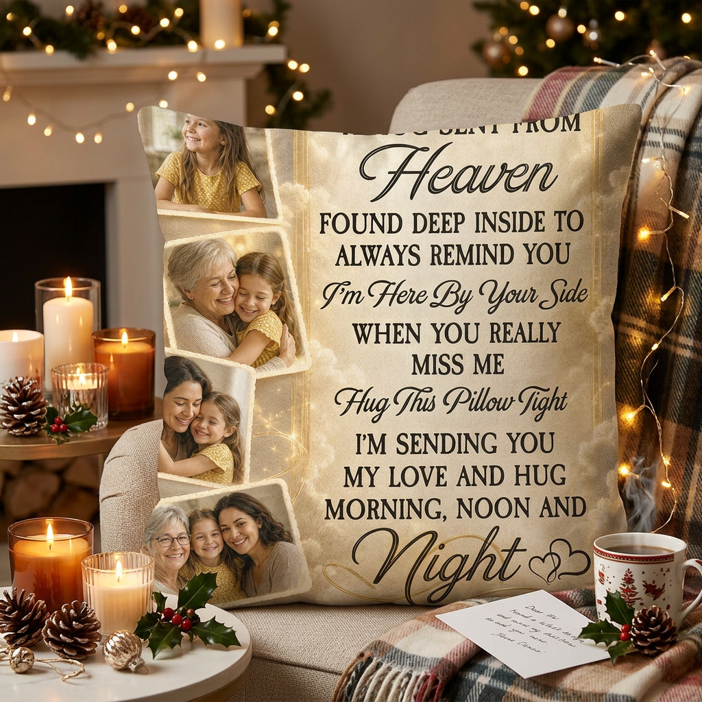 Personalized Photo Memorial Pillow - A Hug Sent From Heaven Sympathy Gift For Family Loss - Image 6
