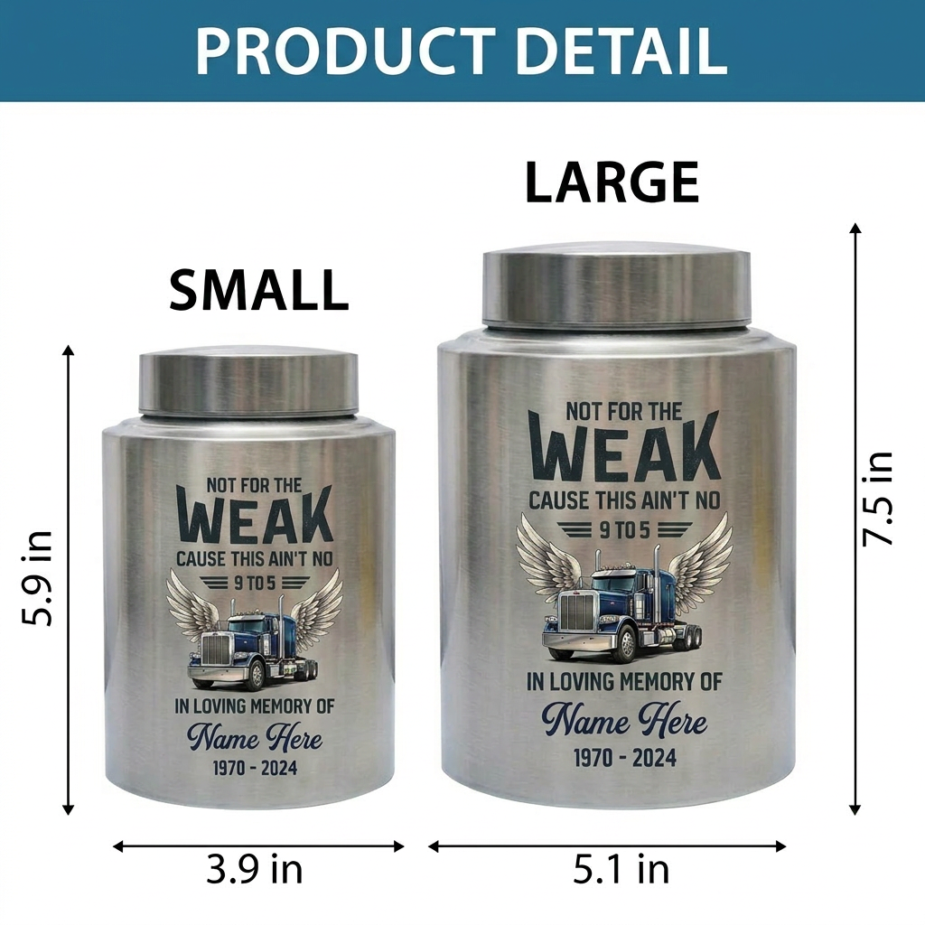 Personalized Semi Truck Angel Wings UV Printed Stainless Steel Cremation Urn for Adult Male Dad Trucker Funeral Tribute Large Size Memorial Keepsake Urn, Memorial Gift, In Loving Memory - Image 6
