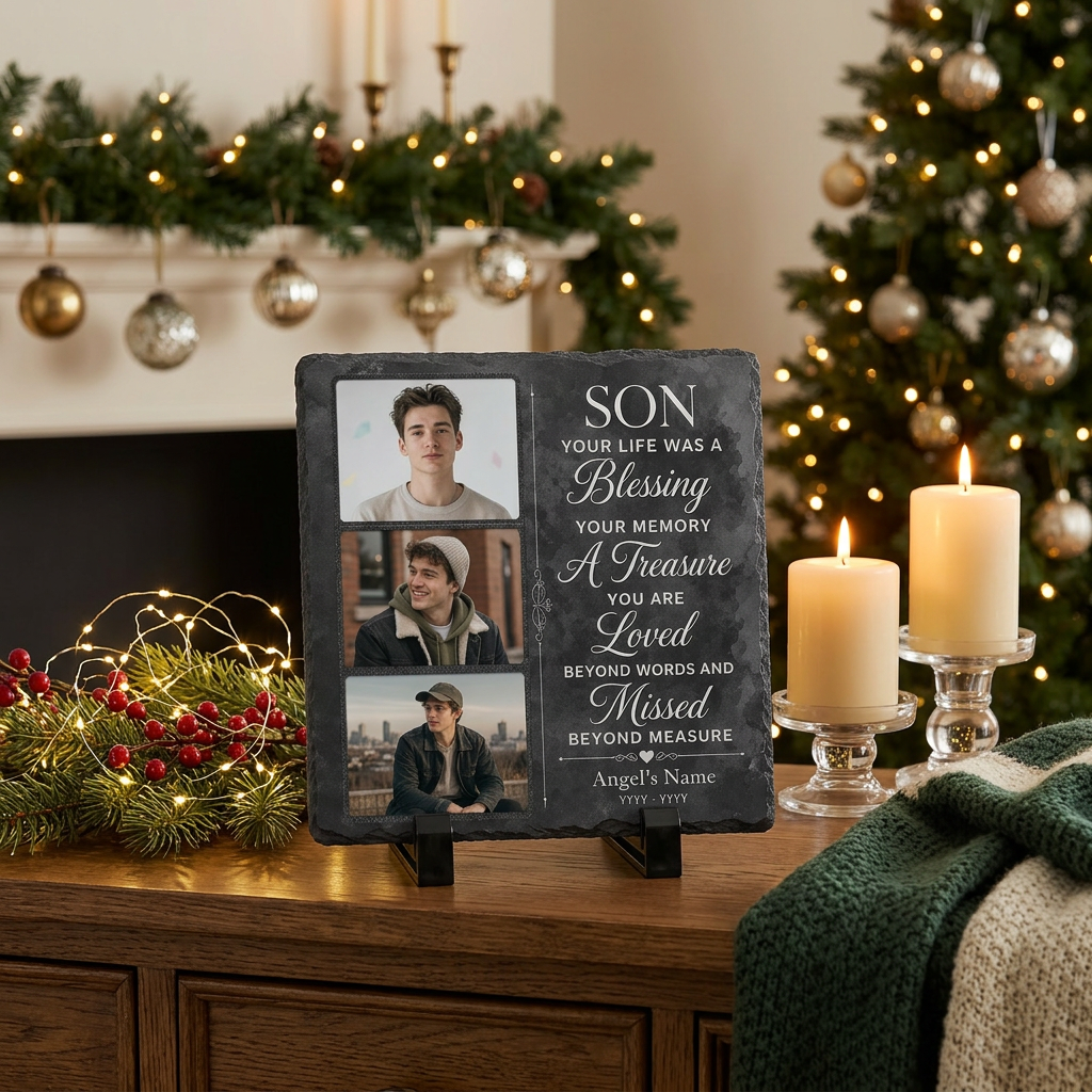Personalized Memorial Photo Slate Stone for Loss of Son, Custom Remembrance Gift - Image 6