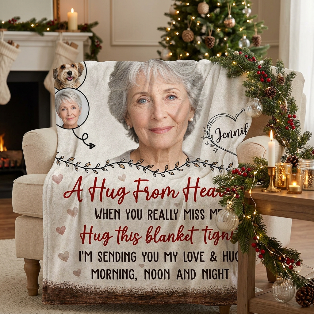 Personalized Memorial Photo Fleece Blanket - A Hug From Heaven Remembrance Sympathy Gift - Image 6