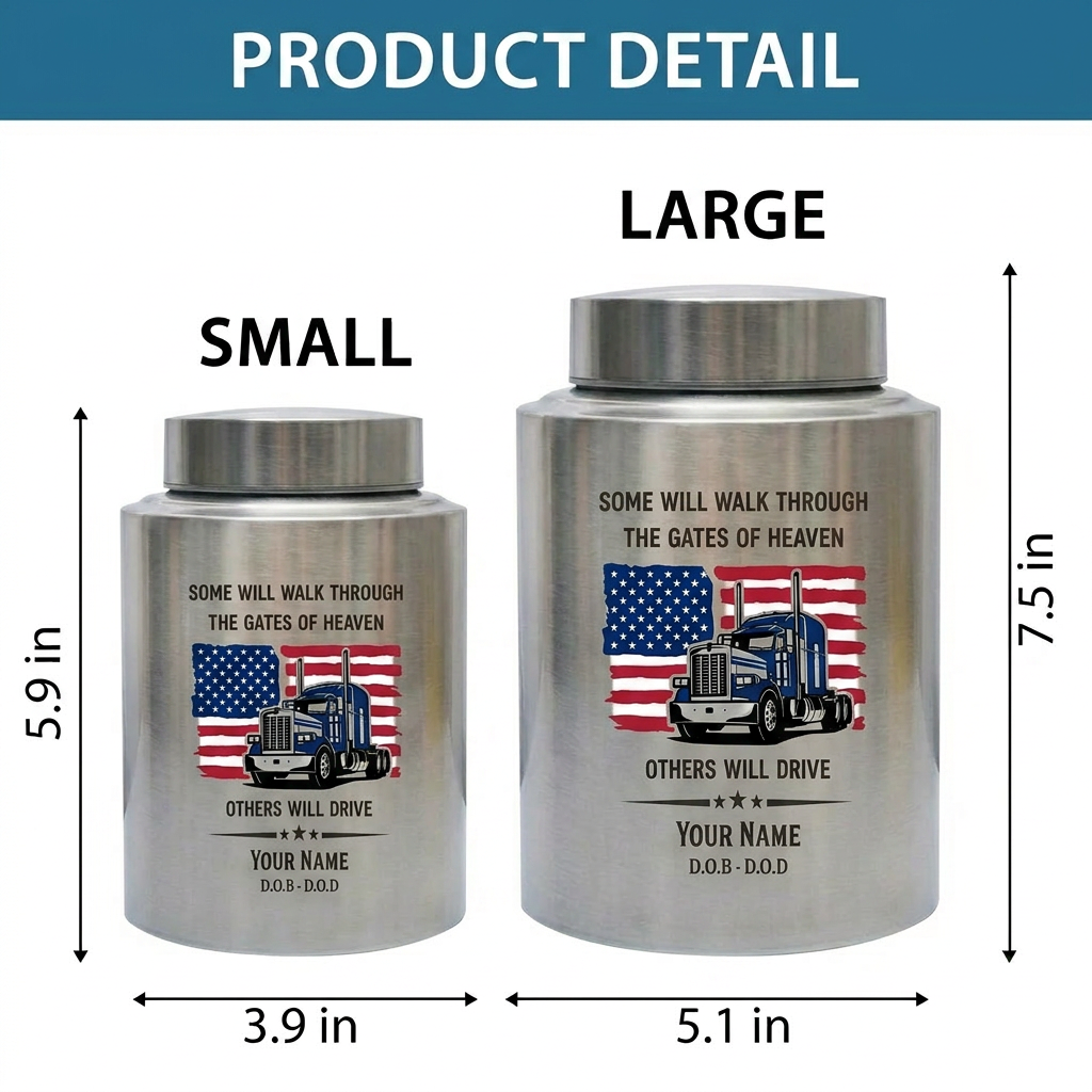 Personalized Semi Truck Angel Wings Stainless Steel Cremation Urn for Truck Driver Dad Male, 2 Sizes, Funeral Bereavement Tribute, Memorial Keepsake Urn, Memorial Gift, In Loving Memory - Image 6