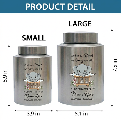 Personalized Baby Elephant UV Printed Stainless Steel Urn For Infant Child Loss Bereavement, Silver Black Gold Red Display, Memorial Keepsake Urn, Memorial Gift, In Loving Memory - Image 6