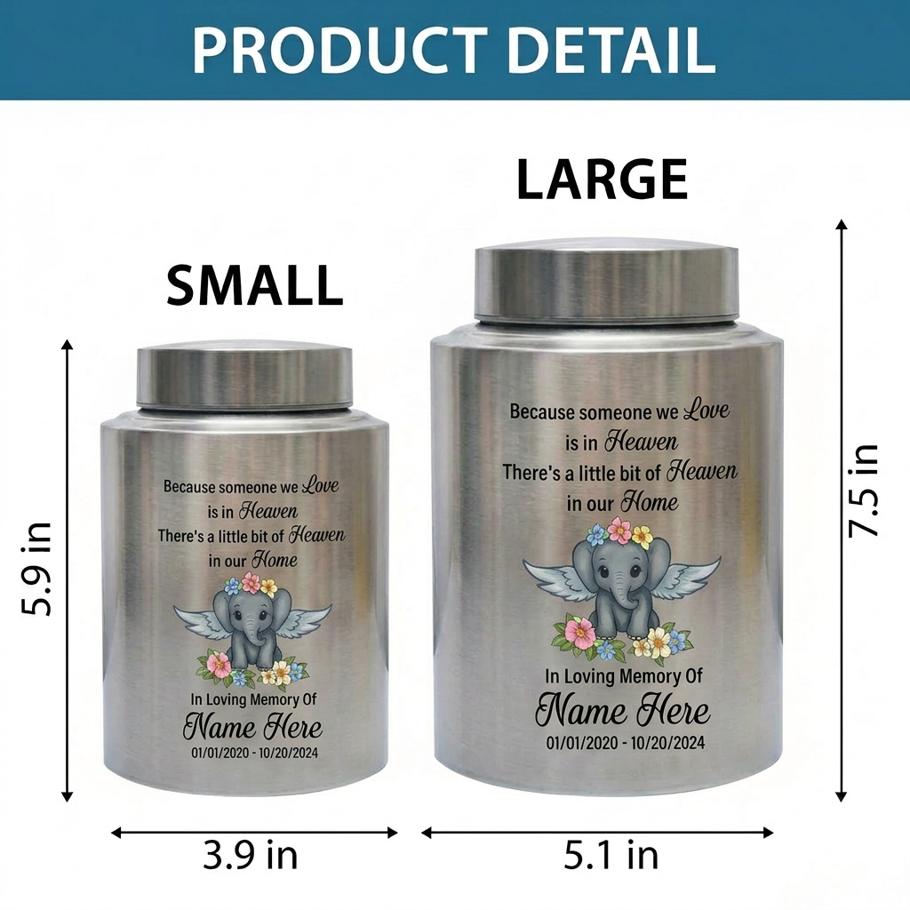 Personalized Baby Elephant Stainless Steel Cremation Urn for Infant Boy Girl Ashes Custom Because Someone We Love is in Heaven UV Print Decor Memorial Keepsake Urn, Memorial Gift, In Loving Memory - Image 6