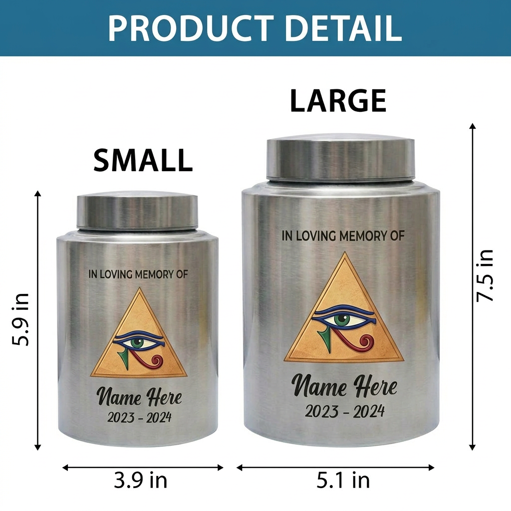 Personalized Eye of Horus Hamsa Hand Evil Eye Large Stainless Steel Cremation Urn for Human Ashes Spiritual Tribute 2 Sizes Memorial Keepsake Urn, Memorial Gift, In Loving Memory - Image 6