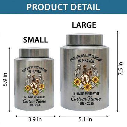 Personalized Cowgirl Horse Riding Stainless Steel UV Print Urn for Loss of Farmer Equestrian Bereavement Ash Holder Large Silver Black Gold Red Memorial Keepsake Urn, Memorial Gift, In Loving Memory - Image 6