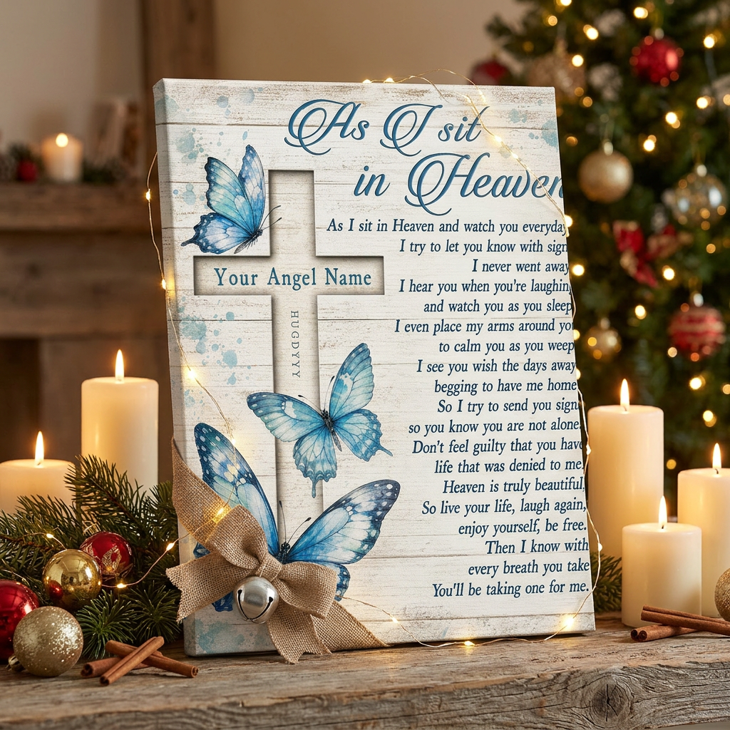 Personalized Memorial Butterfly Wall Canvas, As I Sit in Heaven Gift for Loss of a Loved One - Image 6