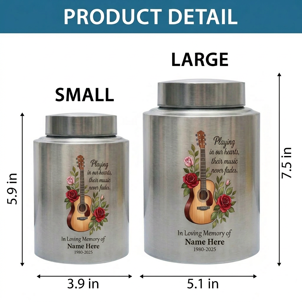 Personalized Guitar Music Lovers Stainless Steel Funeral Urn for Musician Adult Male Female Human Ashes Burial Container Silver Black Gold Red Memorial Keepsake Urn, Memorial Gift, In Loving Memory - Image 6
