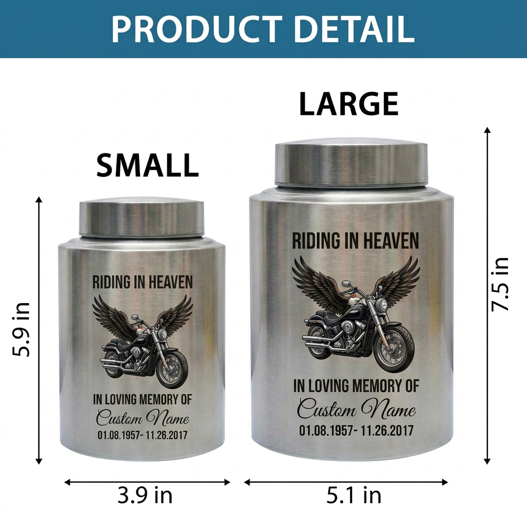 Personalized Motorcycle Riding in Heaven Stainless Steel Ash Holder for Adult Male Dad Biker Funeral Display Large Capacity Memorial Keepsake Urn, Memorial Gift, In Loving Memory - Image 6