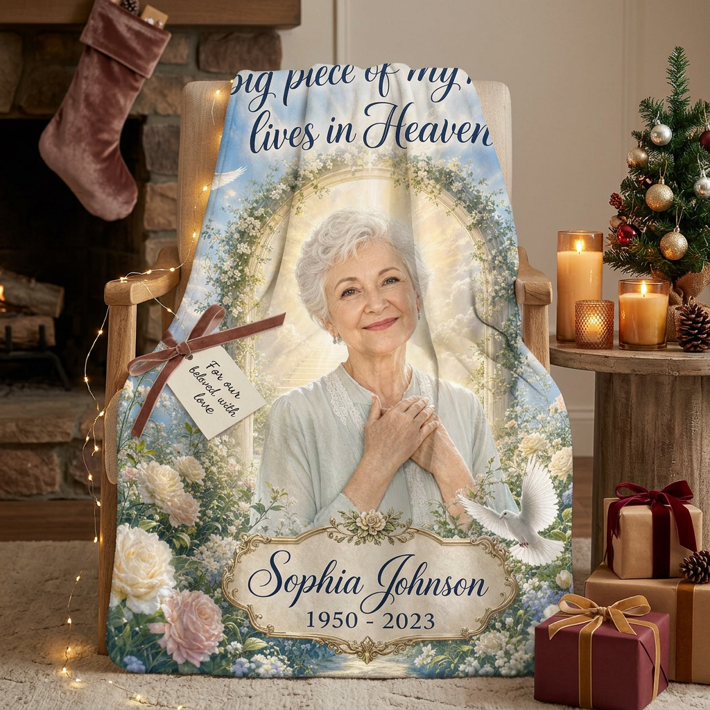 Personalized Memorial Photo Fleece Blanket - Heaven Remembrance Sympathy Gift for Family - Image 6