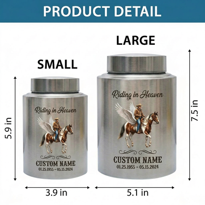 Personalized Cowboy Boots Hat Cross Western UV Printed Stainless Steel Funeral Urn for Adult Human Ashes Large Custom Riding In Heaven Memorial Keepsake Urn, Memorial Gift, In Loving Memory - Image 6