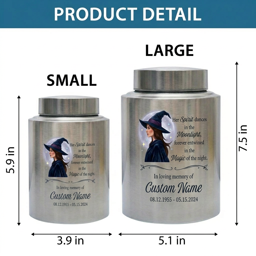 Personalized Witch Silhouette Magic Moonlight Stainless Steel UV Print Urn For Adult Female Wife Girlfriend Bereavement Funeral Memorial Keepsake Urn, Memorial Gift, In Loving Memory - Image 6