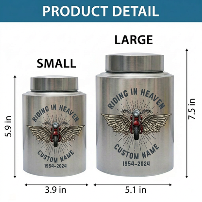 Personalized Motorcycle Cremation Urn Stainless Steel Riding In Heaven Biker Tribute for Dad Husband Two Sizes Black Gold Red Memorial Keepsake Urn, Memorial Gift, In Loving Memory - Image 6
