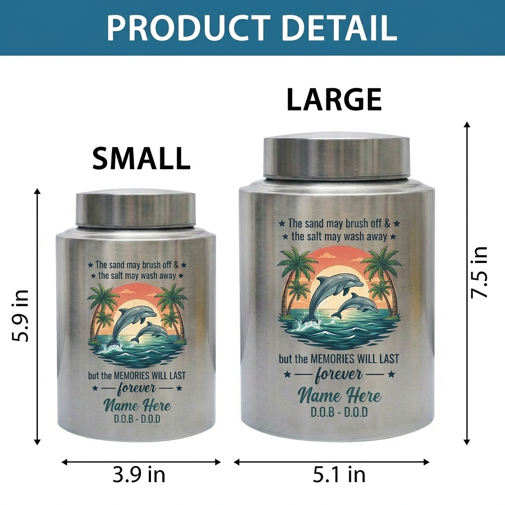 Personalized Dolphin Stainless Steel Cremation Urn for Human Ashes, Beach Ocean Lover Forever Tribute, Silver Black Gold Red Adult Mom Dad, Memorial Keepsake Urn, Memorial Gift, In Loving Memory - Image 6