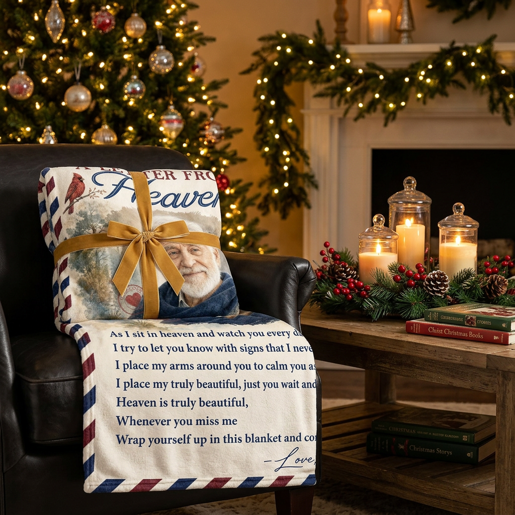 Personalized Letter From Heaven Memorial Photo Fleece Blanket - Sympathy Gift for Loss of Dad or Grandpa - Image 6