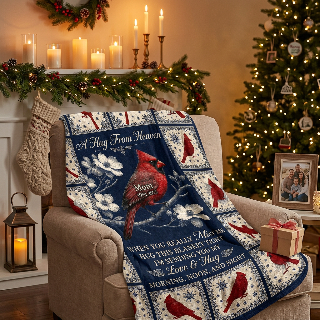 Personalized Cardinal Memorial Fleece Blanket - A Hug From Heaven Gift for Loss of Mom - Image 6