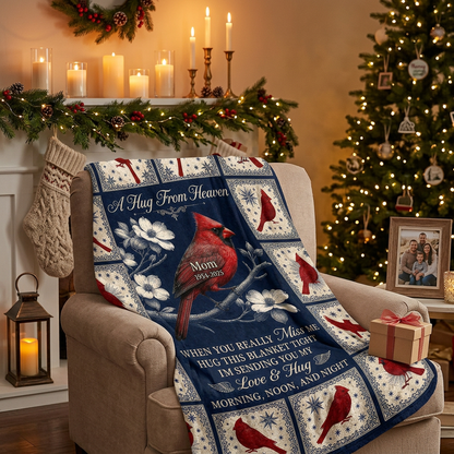 Personalized Cardinal Memorial Fleece Blanket - A Hug From Heaven Gift for Loss of Mom - Image 6