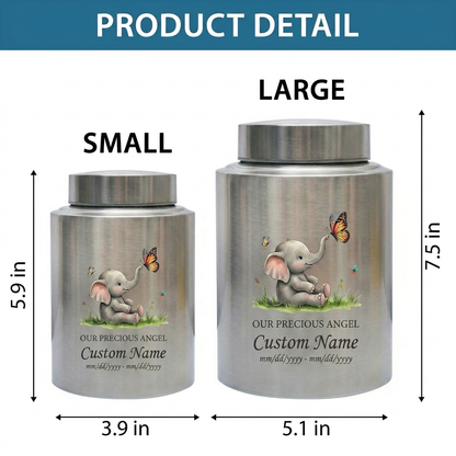 Personalized Baby Elephant Stainless Steel UV Printed Infant Loss Our Precious Angel Baby Boy Girl Child Ashes Large Small Metal Cremation Urns Memorial Keepsake Urn, Memorial Gift, In Loving Memory - Image 6