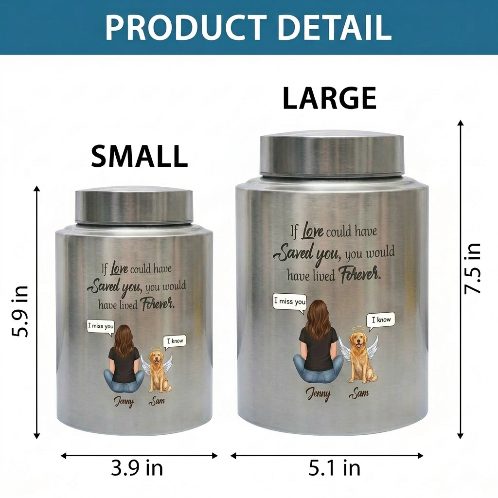 Personalized Woman and Dog Angel Silhouette Stainless Steel Pet Loss Urns for Ashes If Love Could Have Saved You Forever Quote Custom Names Memorial Keepsake Urn, Memorial Gift, In Loving Memory - Image 6